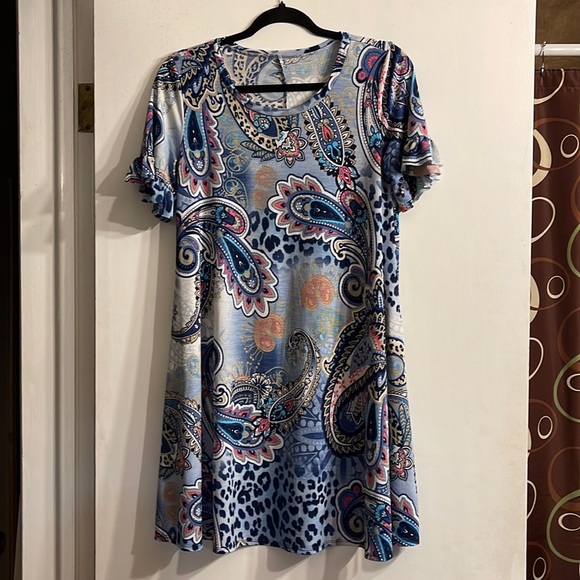 Boutique Shift Dress Blue Flower Paisley Print - Picture 1 of 1